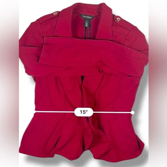 White House Black Market Womens Red Peplum Blazer Jacket Size 10 Gold Button - Picture 14 of 16